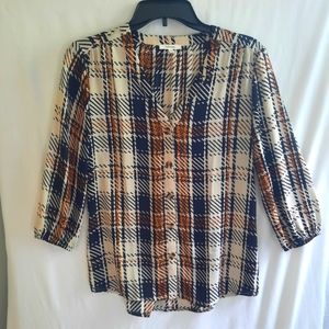 Maurices Tan and Black Plaid Blouse
